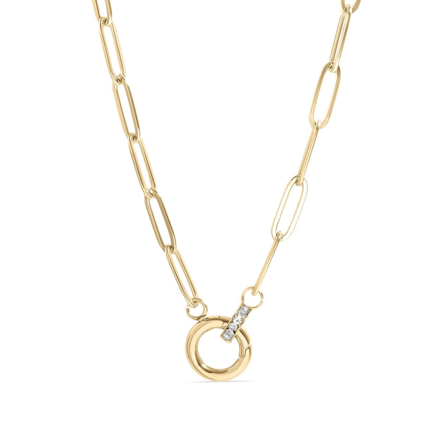 Paperclip Rhinestone Charm Holder Necklace