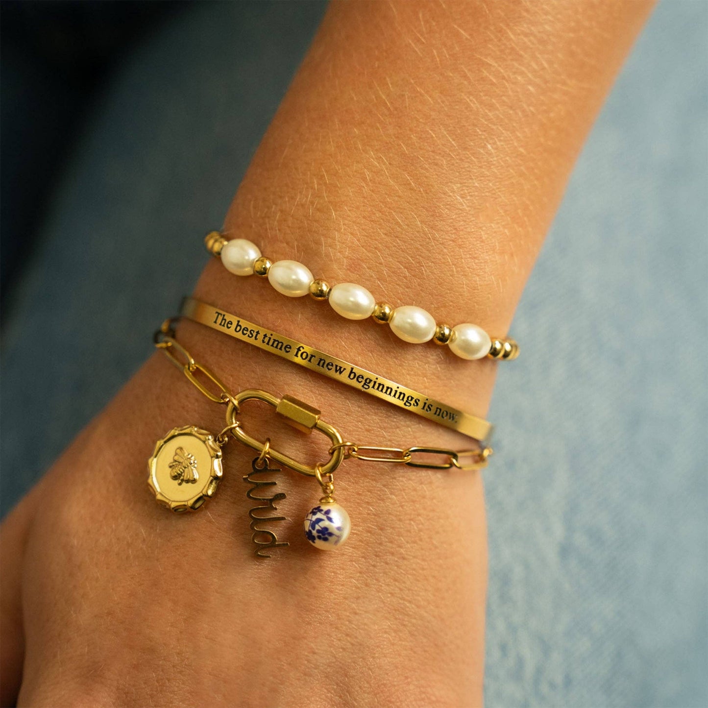 Kiska Glass Pearl Stretch Bracelet