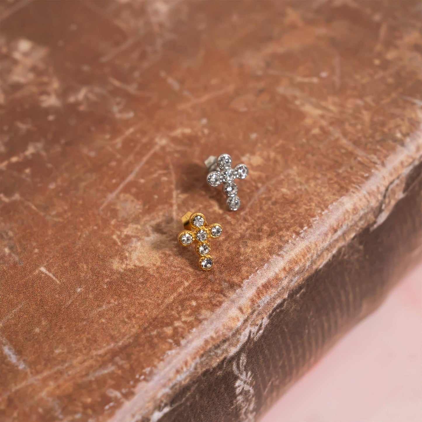 Round Stone Cross Earrings