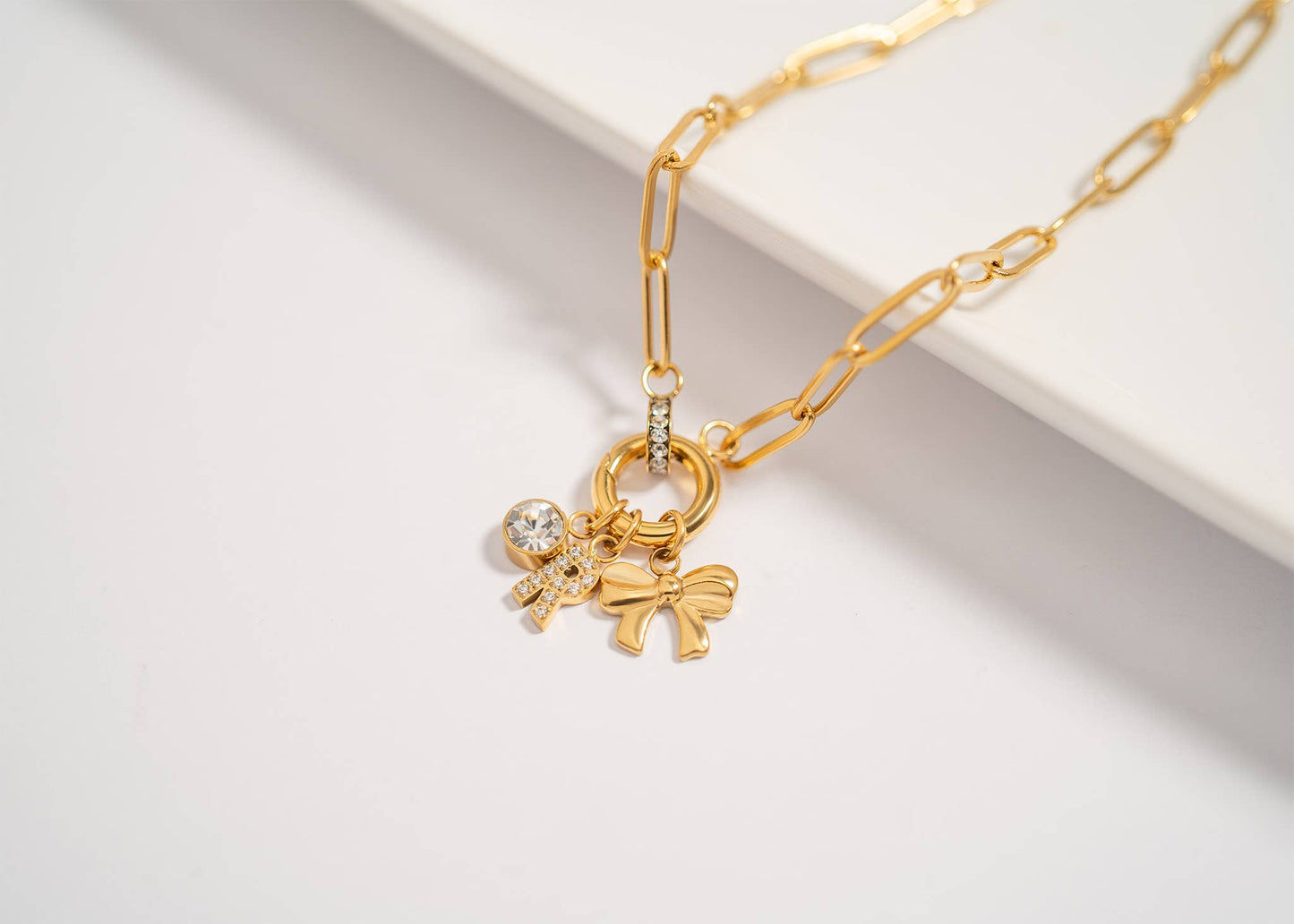 Paperclip Rhinestone Charm Holder Necklace