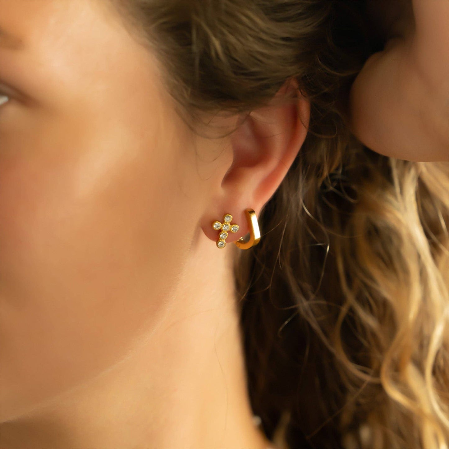 Round Stone Cross Earrings