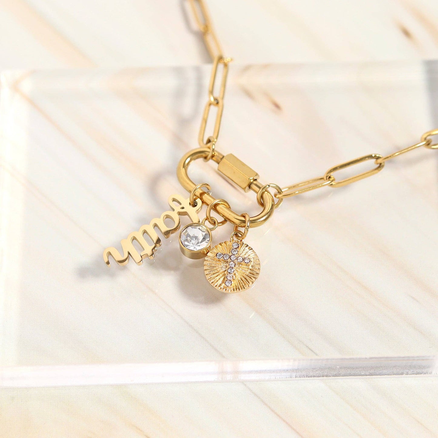 "Faith" Paperclip Charm Necklace