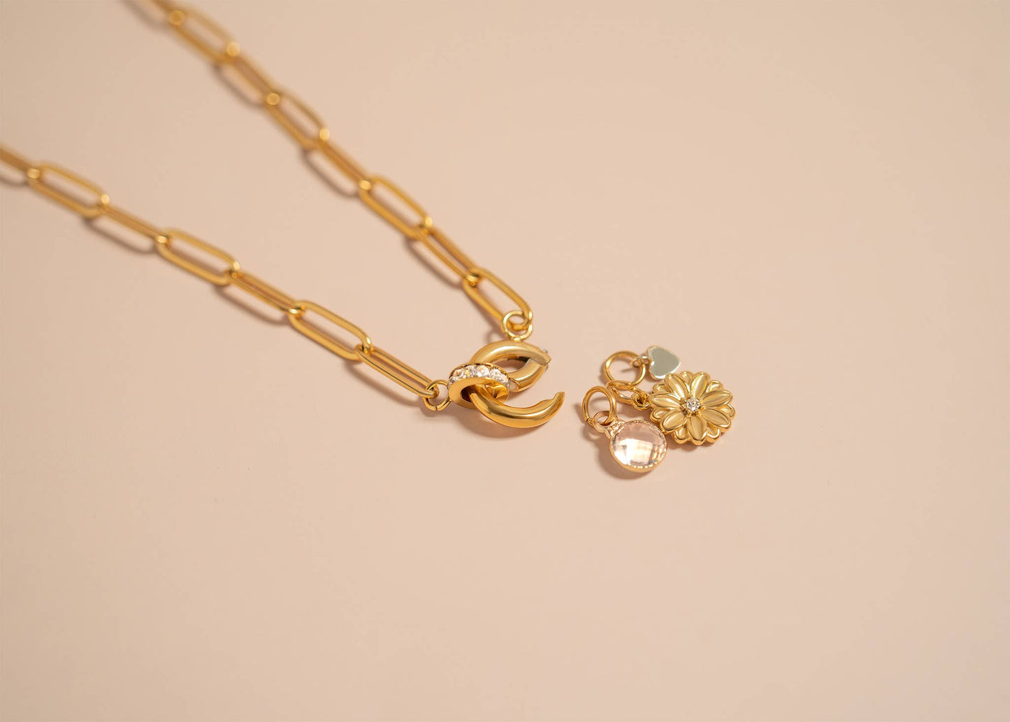 Paperclip Rhinestone Charm Holder Necklace