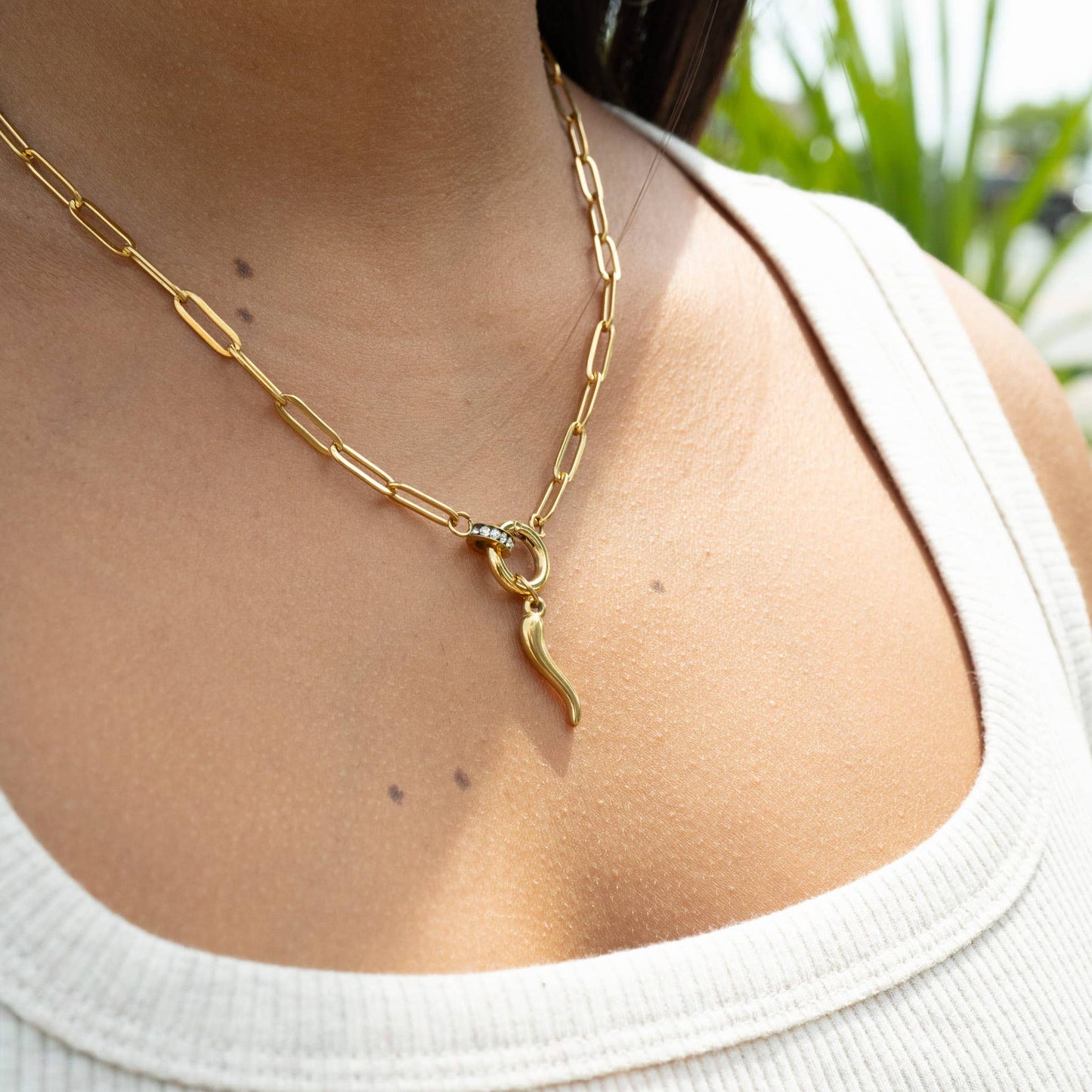 Paperclip Rhinestone Charm Holder Necklace