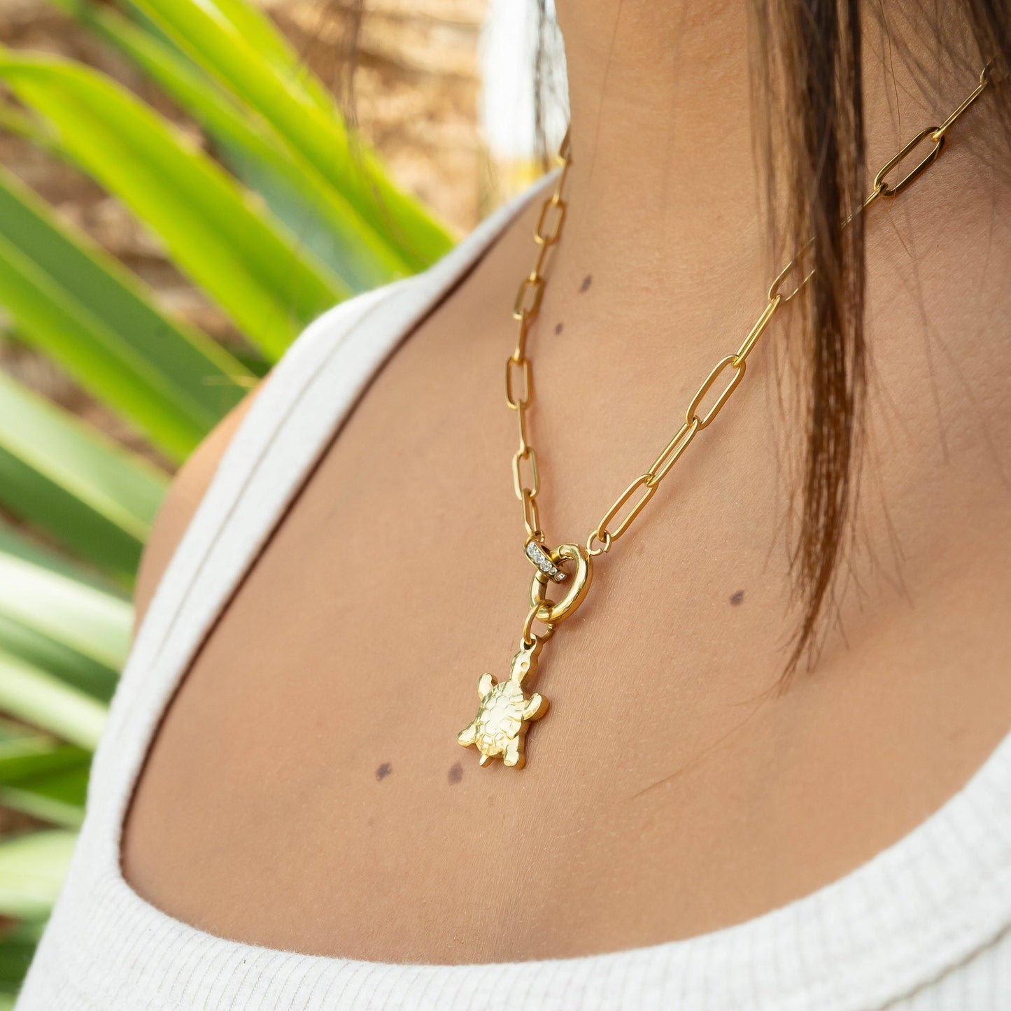 Paperclip CZ Charm Holder Necklace