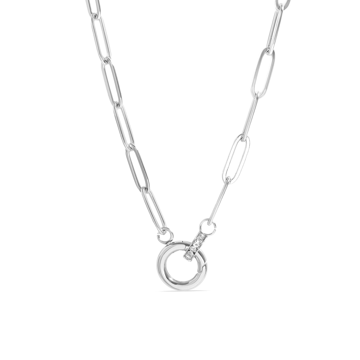 Paperclip CZ Charm Holder Necklace