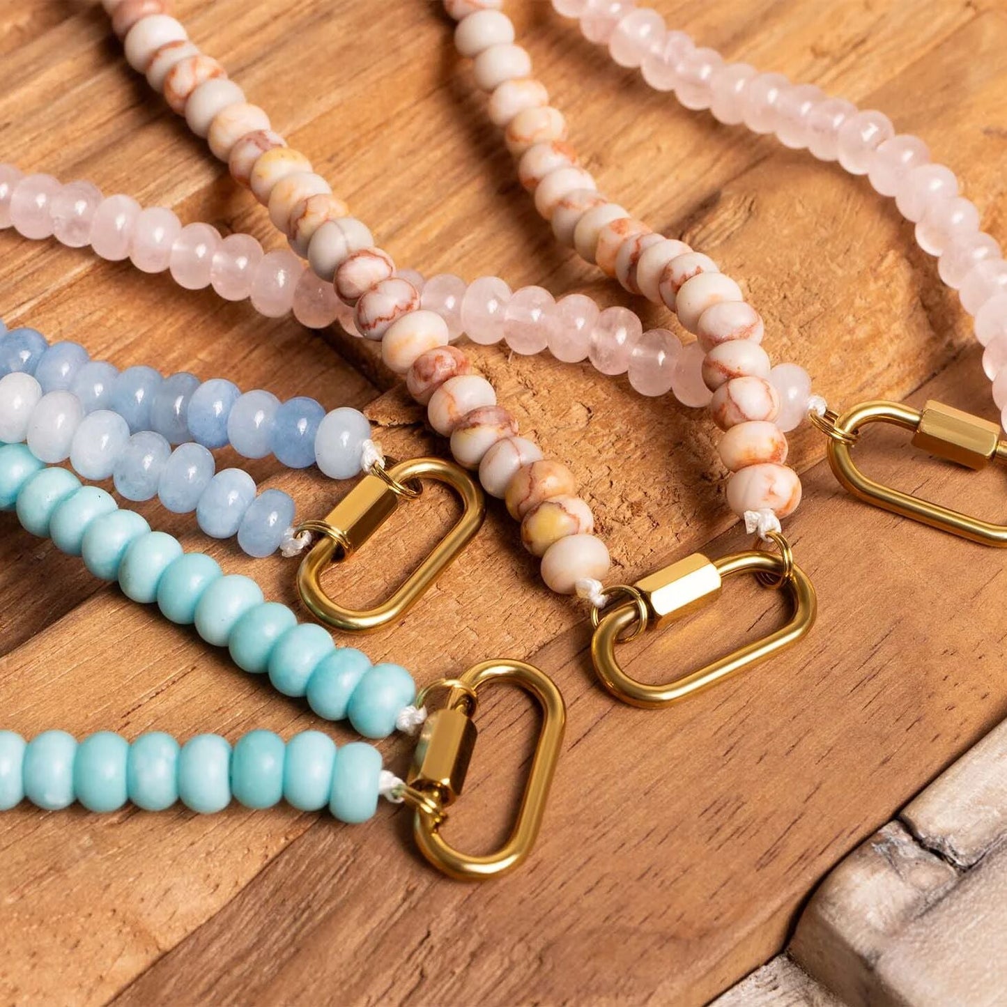 Chunky Glass Bead Carabiner Necklace