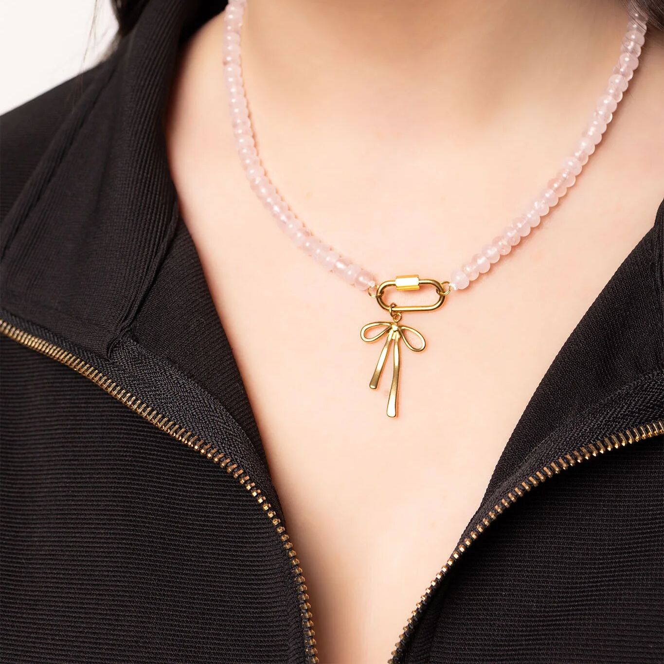 Chunky Glass Bead Carabiner Necklace