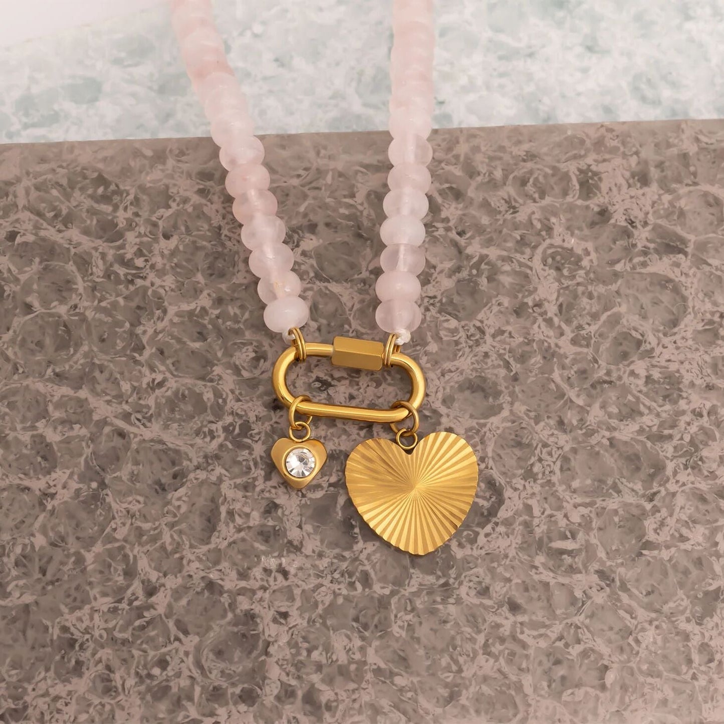 Chunky Glass Bead Carabiner Necklace