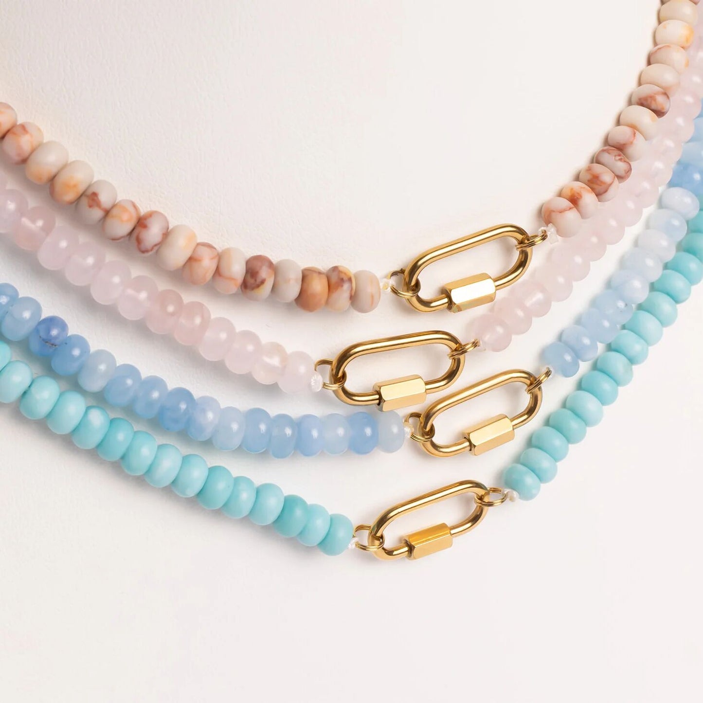 Chunky Glass Bead Carabiner Necklace