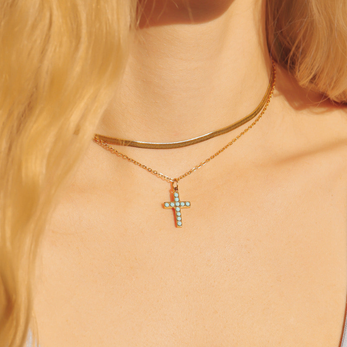 Turquoise Stone Cross Charm