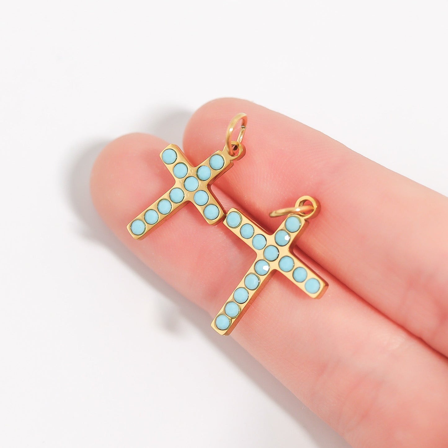 Turquoise Stone Cross Charm