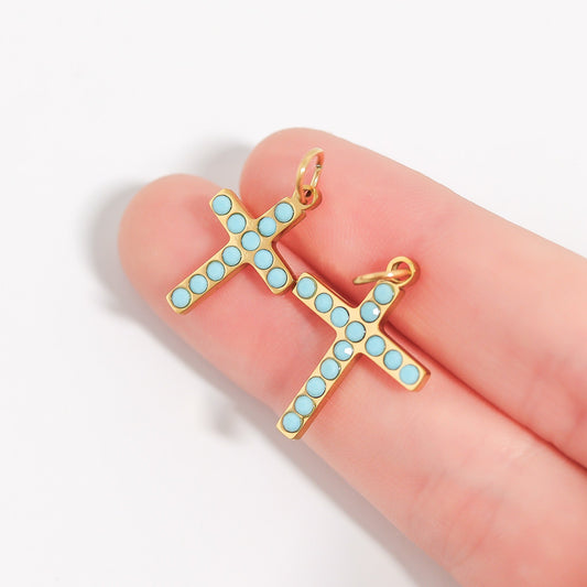 Turquoise Stone Cross Charm