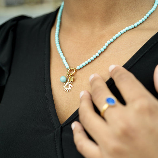 Semi Precious Natural Stone Charm Necklace