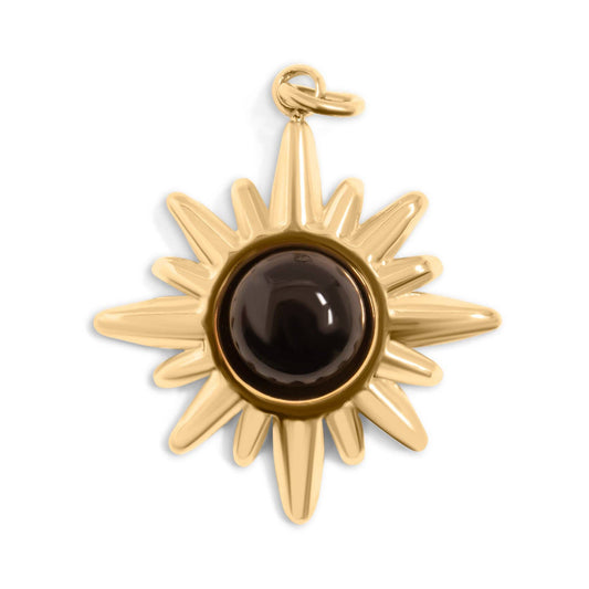 Black Stone Sunflower Charm