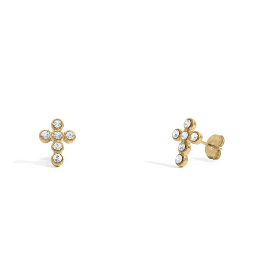Round Stone Cross Earrings