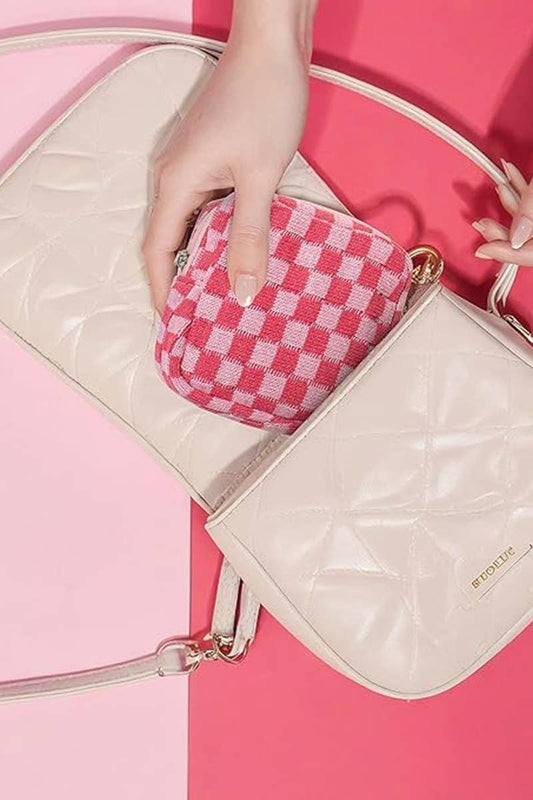 Mini Checkered Makeup Cosmetic Travel Case